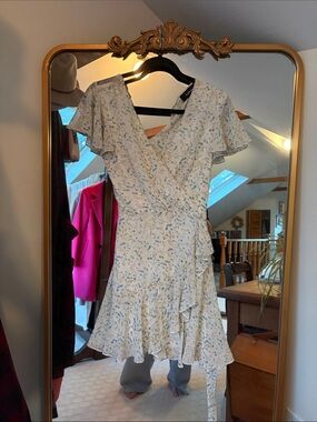 Aakaa Light Blue Floral Wrap Mini Dress